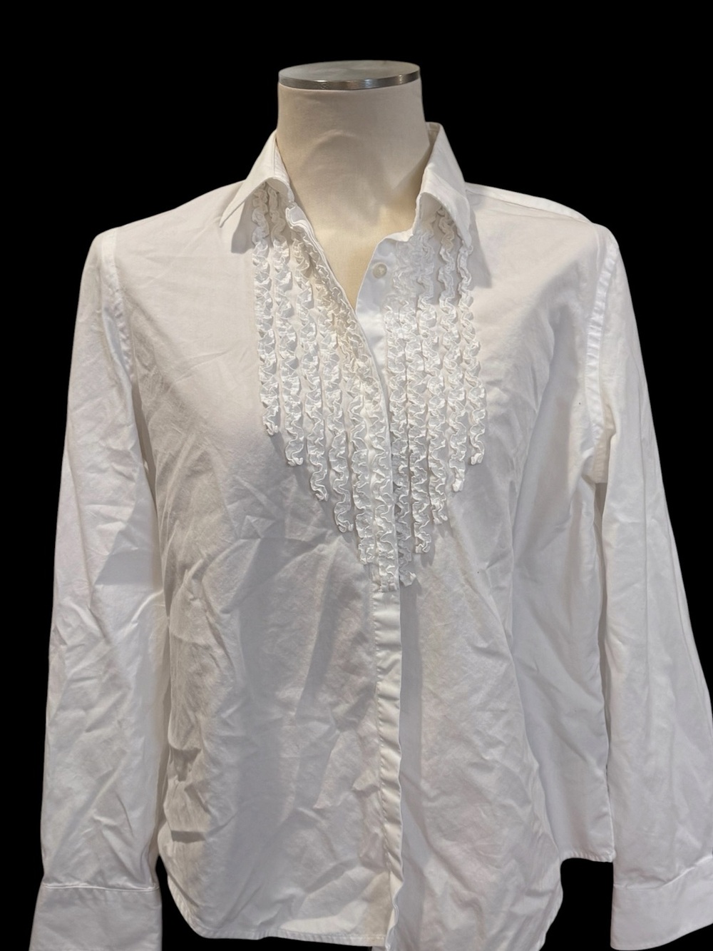 Lauren Ralph Lauren White Ruffle Tuxedo Shirt Blouse XL Cotton Button Down